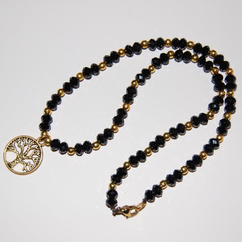 Tree of Life Necklace,Glass Beaded Necklace,Black Necklace